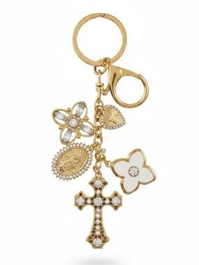 💛▪️Persimmon ▪️Gold Tone Multi-Charm Key & Card Holder Charm - Gold and White